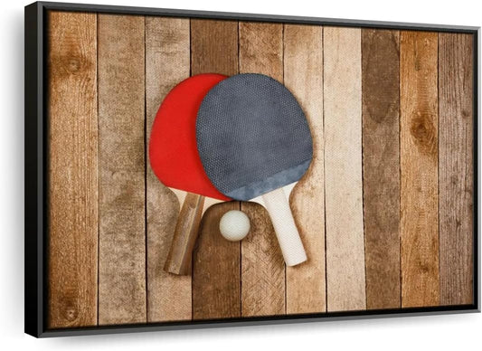 ElephantStock Ping Pong Wall Art - Horizontal Framed Canvas - 1-Piece Living Room Wall Decor - Photography Canvas Print - Brown and Red Decor for Wall - 37" X 25"