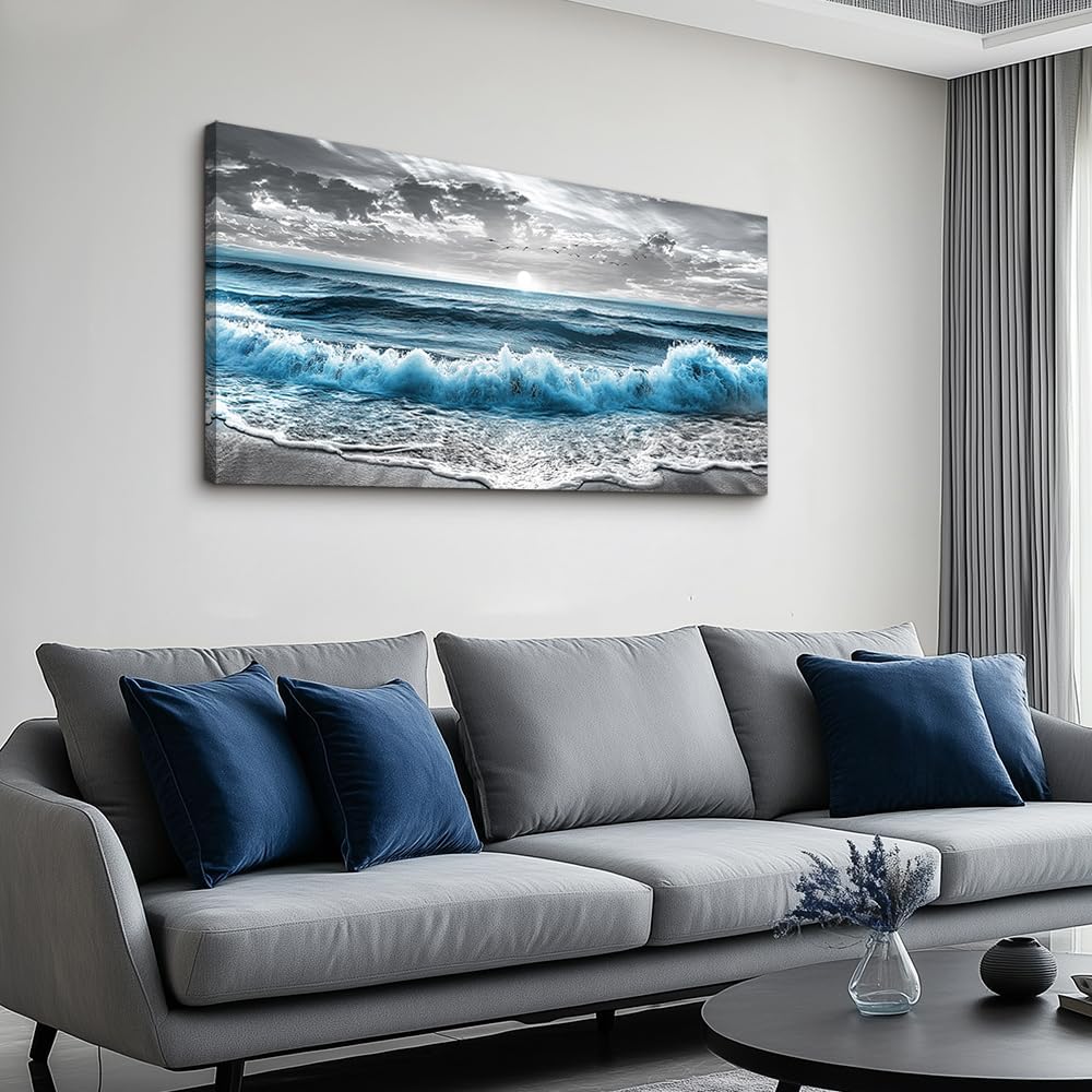 ZUITINGHUA Canvas Wall Art For Living Room Wall Decor For Bedroom Office Wall Decoration Sea Wave Landscape Painting Black And White Pictures Artwork Room Aesthetic Home Decor 20x40 In