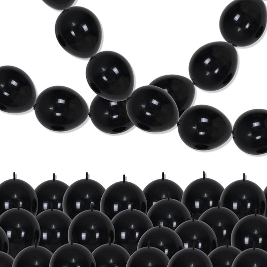 Black Linking Balloons, 100PCS Linked Balloon with Tail for Balloon Wall Arch and Chains, Quick Linkable Balloons for Wedding Birthday Baby Shower Engagement Graduation Party Decorations (10inch)