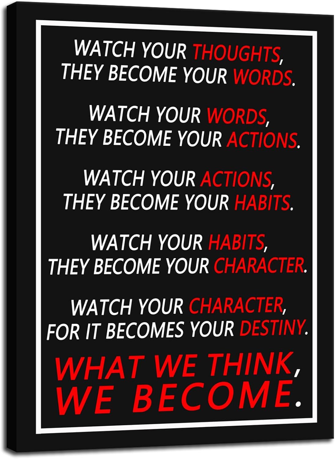 Inspirational Canvas Wall Art Office Wall Decor Watch Your Thoughts Motivational Positive Quotes Canvas Pictures Painting Prints Artwork Classroom Bedroom Home Decor Wood Framed [18''Wx 24''H]