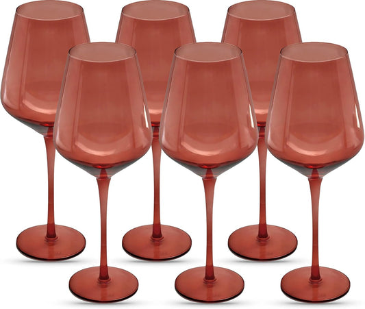 Saludi Original Dark Rose Wine Glasses, 16.5oz (Set of 6) Stemmed Single Color Red Barbie Glass - Great for All Wine Types and Occasions or Gifts - Luxury, Durable, Hand-Blown