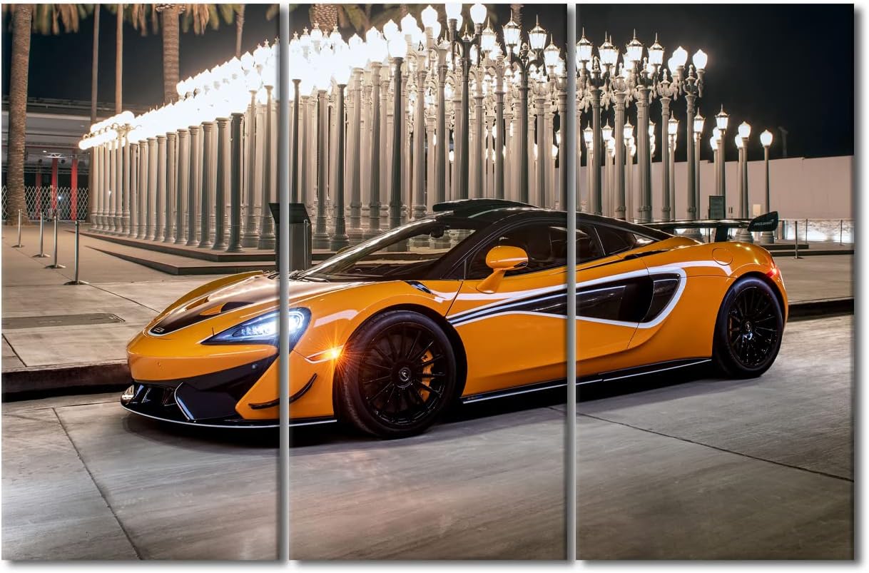 TUMOVO 3 Panels Sports Car Wall Art for Men Boys Bedroom Canvas Art Wall Decor Supercar Speed Car Modern Wall Art Pictures for Living Room Artwork Paintings Giclee Framed Ready to Hang, 60" Wx40 H