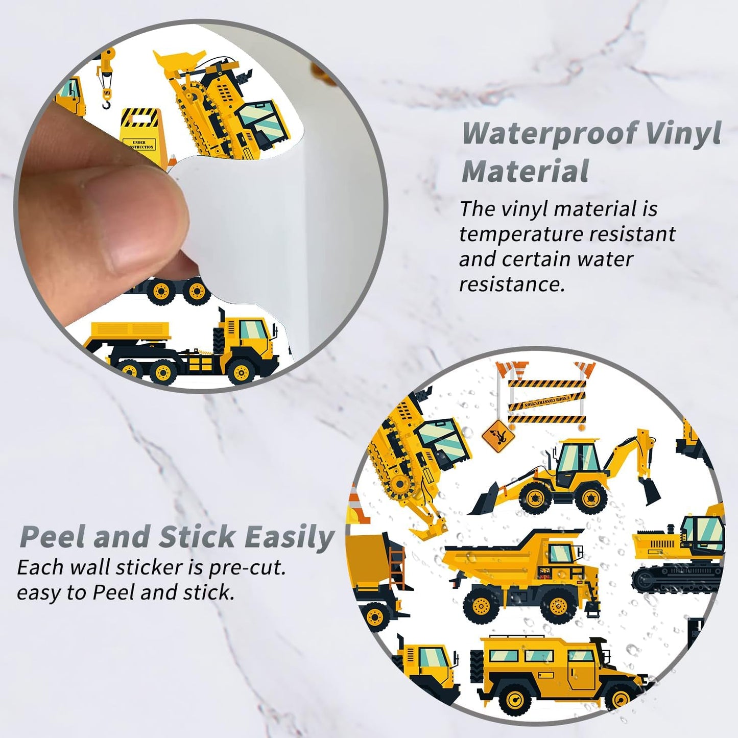Wall Decals Stickers Construction Vehicles Wall Stickers Tractor Excavator Crane Wall Murals Peel and Stick Removable Wall Decor for Nursery Kid Boys Girls Bedroom Living Room Playroom Classroom