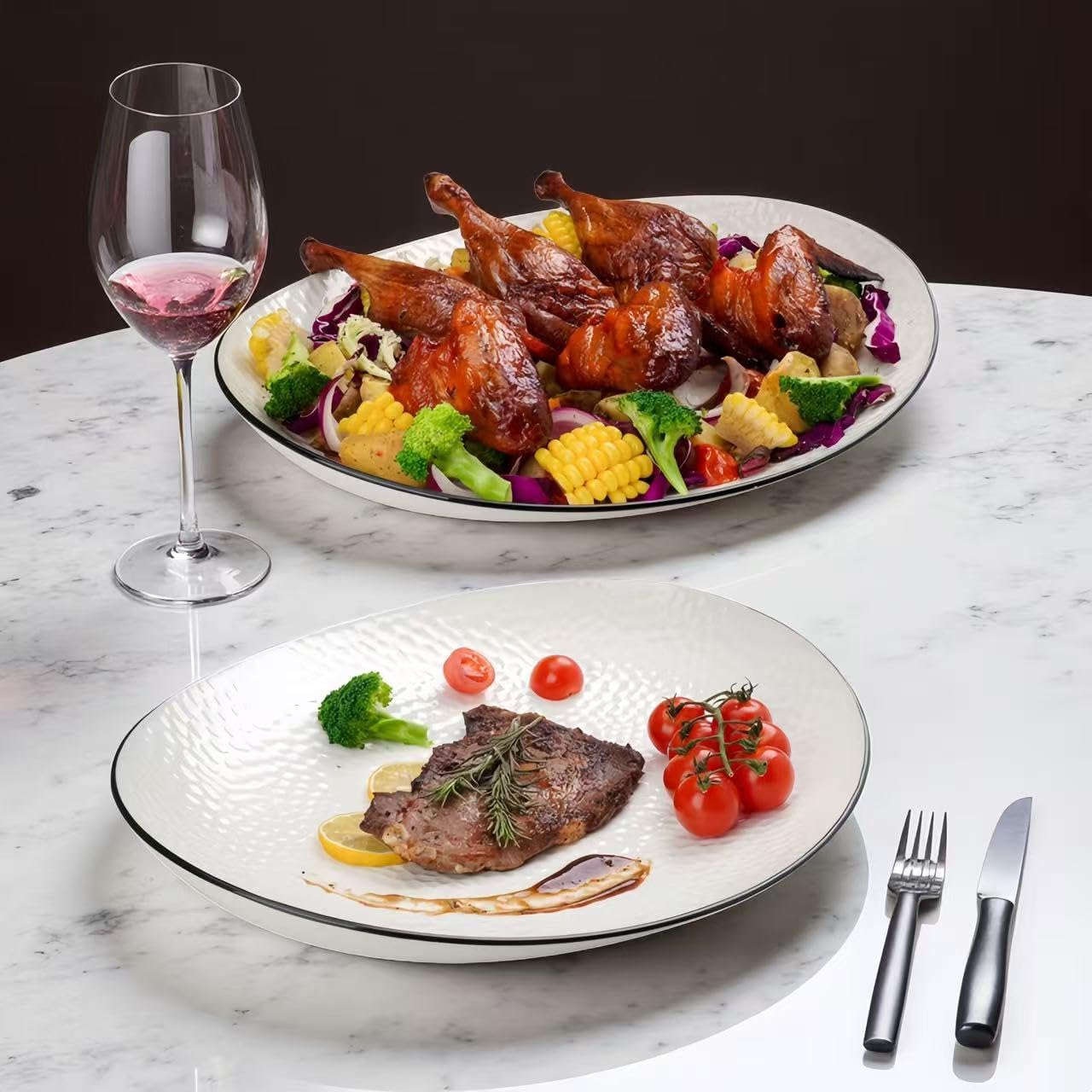 15" Large Serving Platter - Oval Large Serving Tray, Ceramic Serving Dish, White Platters for Serving Food, Appetizers, Entertaining, Party, Set of 2