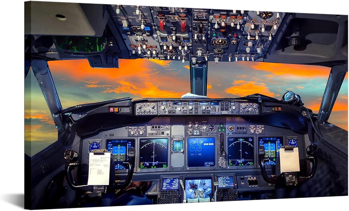 KREATIVE ARTS Canvas Prints Wall Art Airplane Cockpit Flight Deck in Sunset Photo Art Print Plane Poster Modern Home Decor Stretched and Framed Ready to Hang for Office Decorations 20x36inch