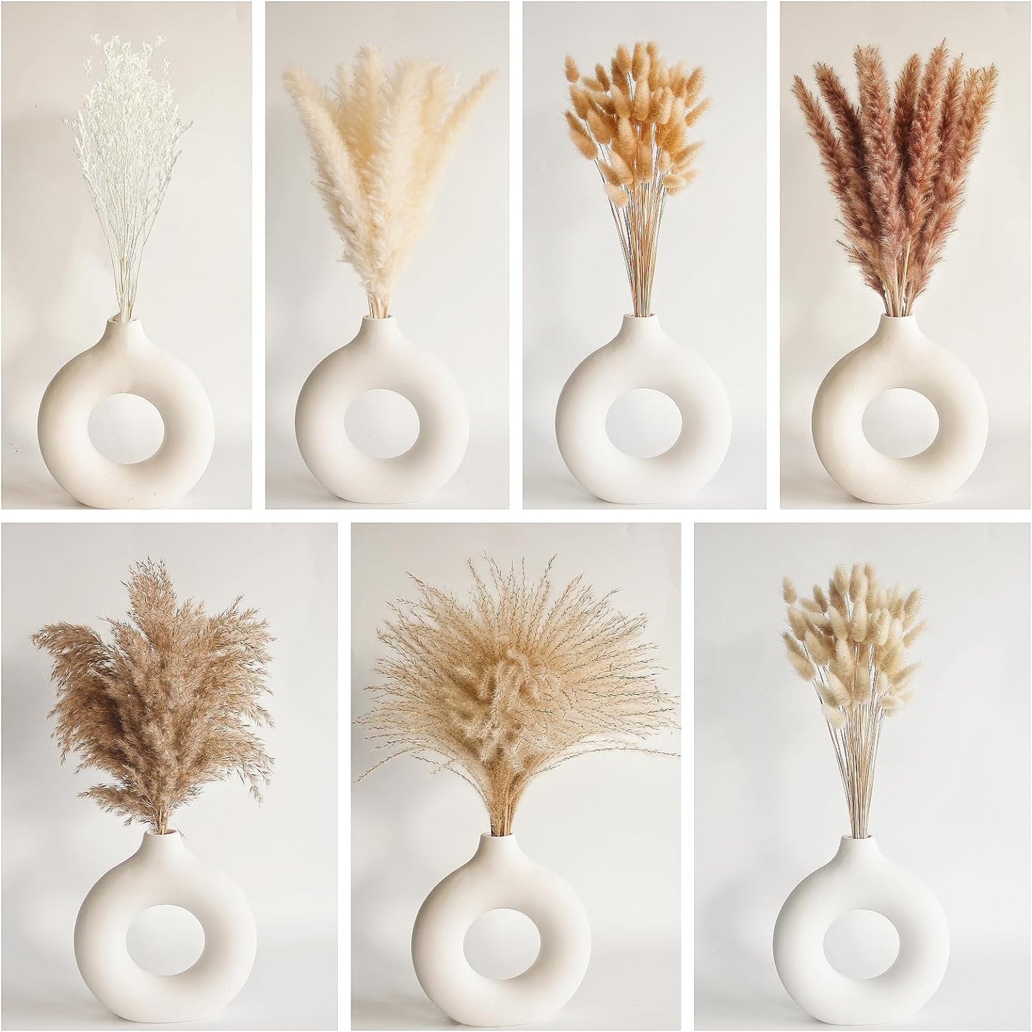 Dried Pampas Grass Decor, 128PCS Pampas Grass with Bunny Tails Dried Flowers, Reed Grass Bouquet for Wedding, Boho Flowers, Home Table Decor, Rustic Farmhouse Party