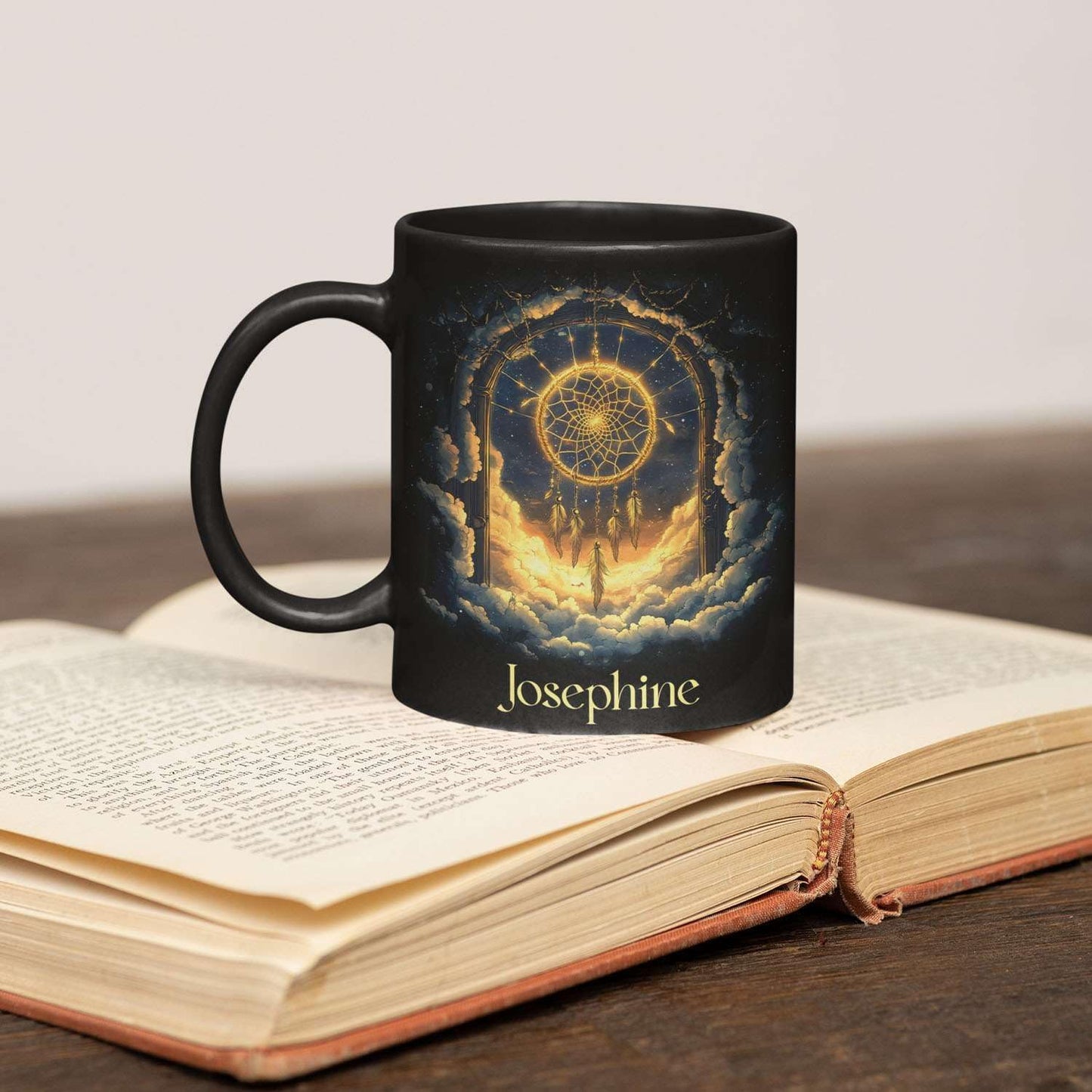 Personalized Name Black Coffee Mug, Custom Unique Celestial Mug 11oz or 15oz, Custom Fantasy Landscape Ceramic Cup, Nature Lover Coffee Cup for Holiday, Gifts for Women, Men