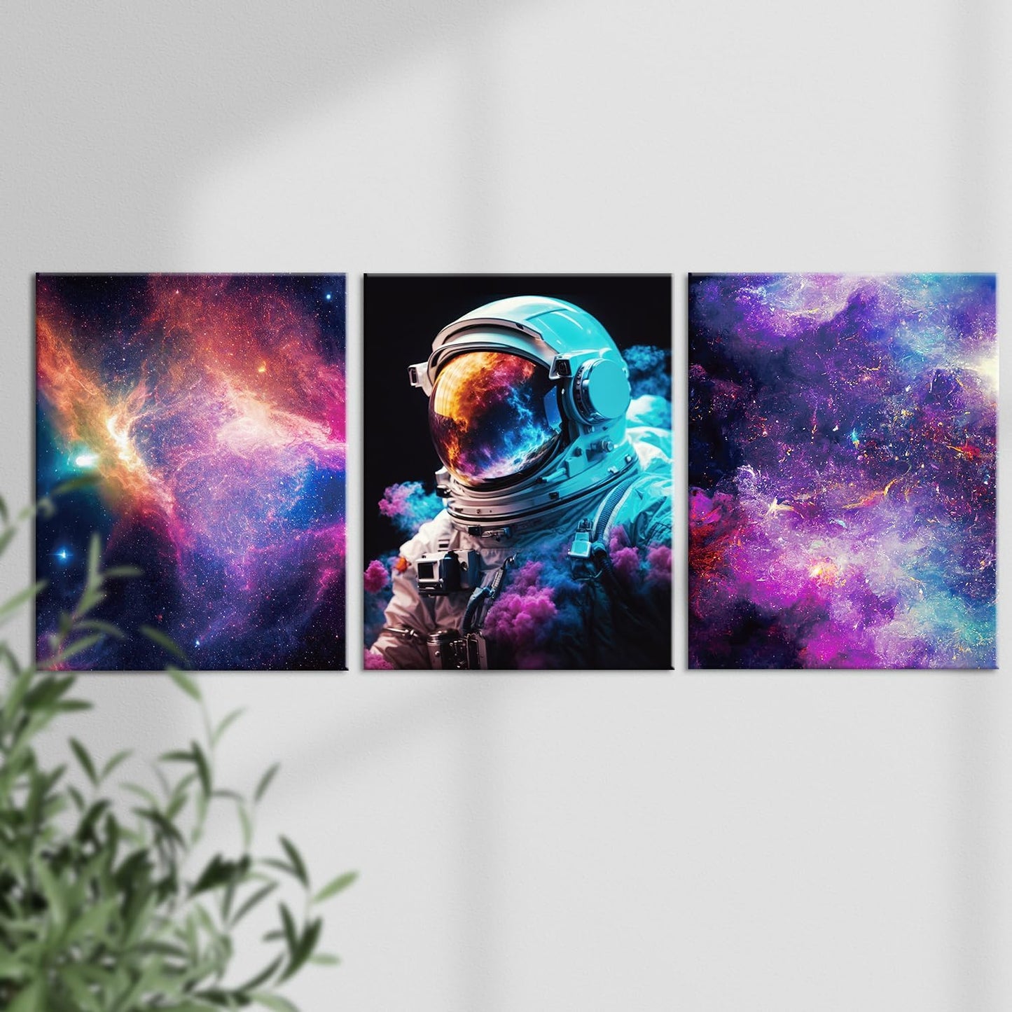 Outer Space Canvas Prints & Posters - Framed Astronaut Artwork for Bedroom Decor, Teen Boy & Girl Room, 3 Panels