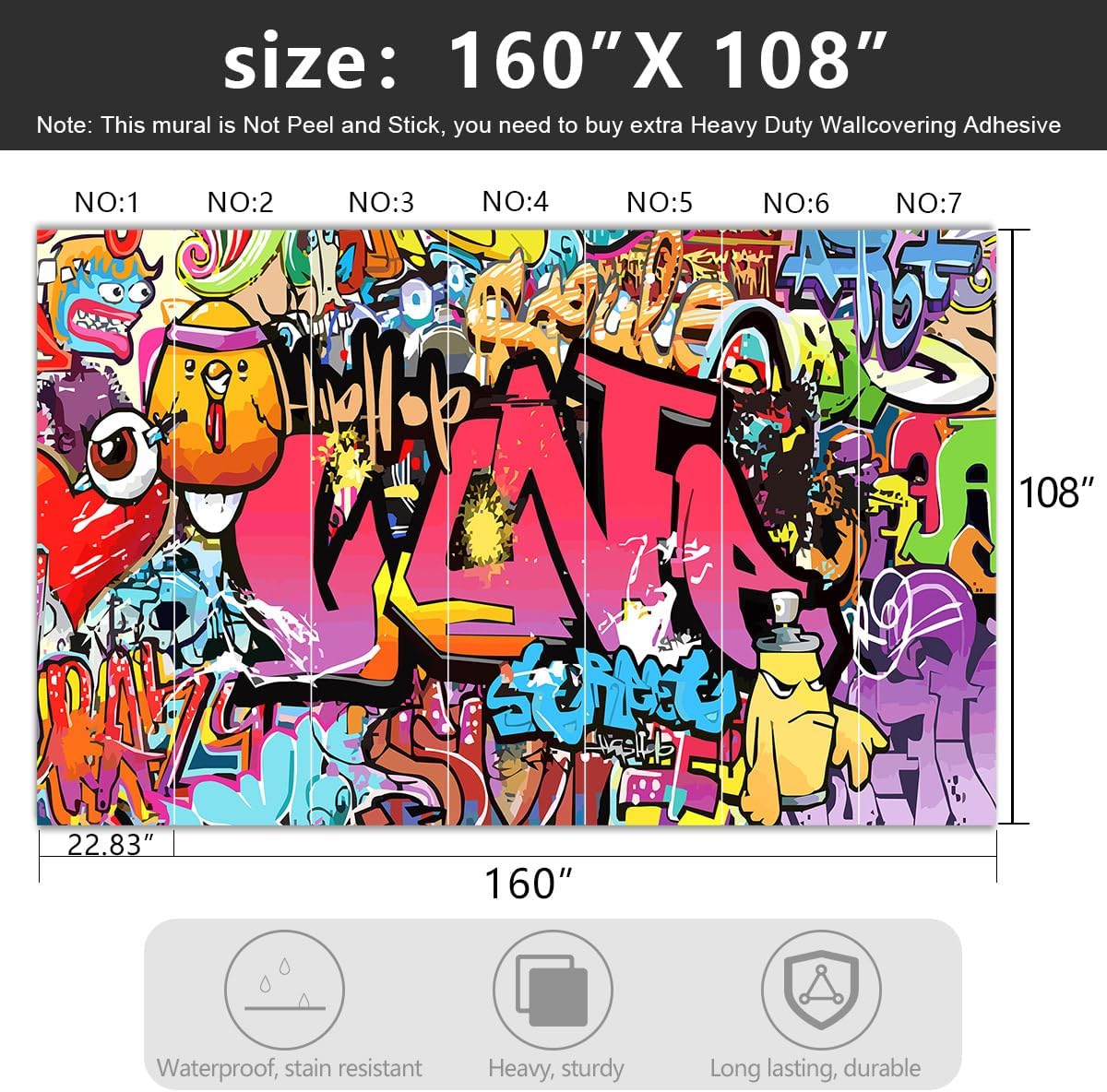 -Street Art Graffiti Wallpaper Fabric Wallpaper Living Room Bedroom Bathroom Boys Girls Children's Room Abstract Large Wall Mural- 160"x108"（ not Peel and Stick）