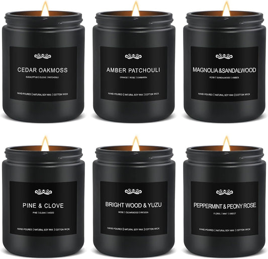JXDLSQ 6 Pack Candles for Home Scented Aromatherapy Candles Gifts Set for Men, Men Candle Set, 42 oz 300 Hour Long Lasting Candles, Gifts for Mens, Birthday, Anniversary Present