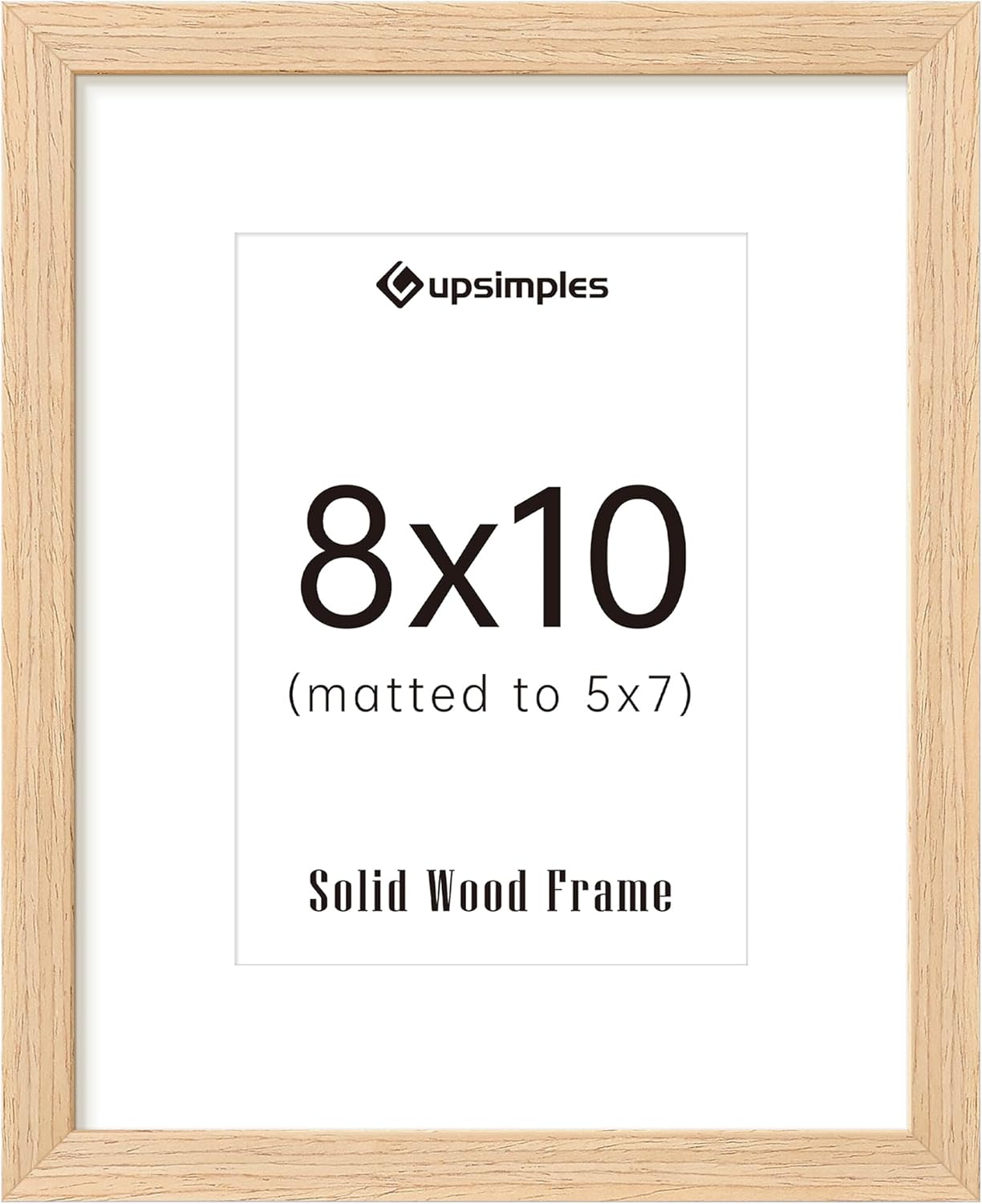 upsimples 8x10 Picture Frame, Natural Solid Wooden Picture Frames, Display 5x7 with Mat or 8 x 10 Without Mat, Wall or Tabletop, 1 Pack, Natural