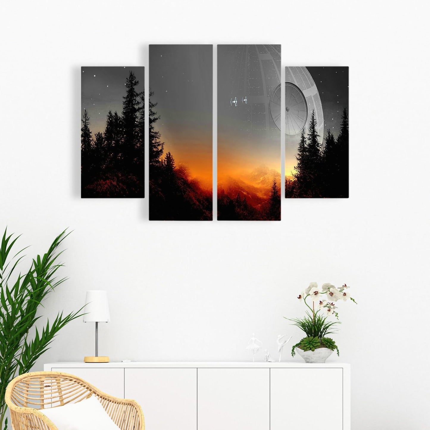 Death Star Inspired Canvas Print Wall Art | Futuristic Space Station Artwork | Smooth Surface Home Decor – Various Sizes (4 Pieces Medium)