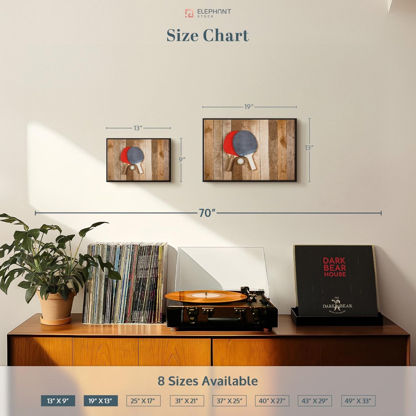 ElephantStock Ping Pong Wall Art - Horizontal Framed Canvas - 1-Piece Living Room Wall Decor - Photography Canvas Print - Brown and Red Decor for Wall - 13" X 9"