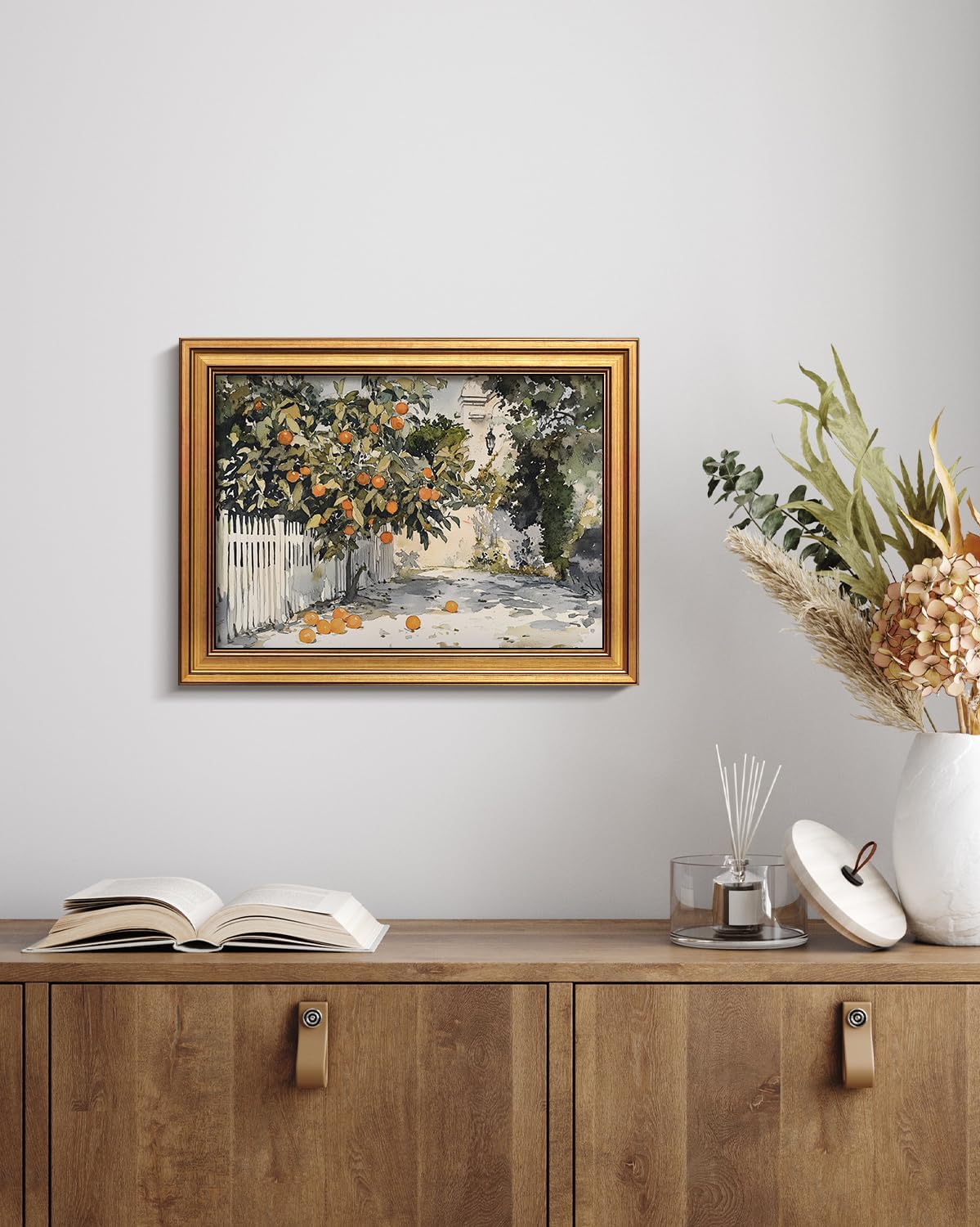 HUARCEY Gold Framed Vintage Wall Art for Living Room Country Orange Trees Earthy Room Decor Aesthetic Oil Painting Wall Picture Farmhouse Canvas Print Artwork for Kitchen Bedroom Bathroom Decor 12x16
