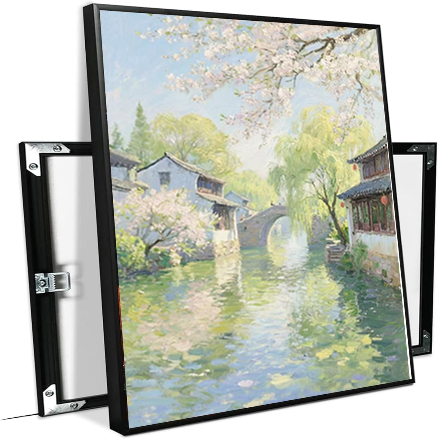 Small bridge stream house Jiangnan style landscape poster suitable for living room bedroom office natural oil painting poster