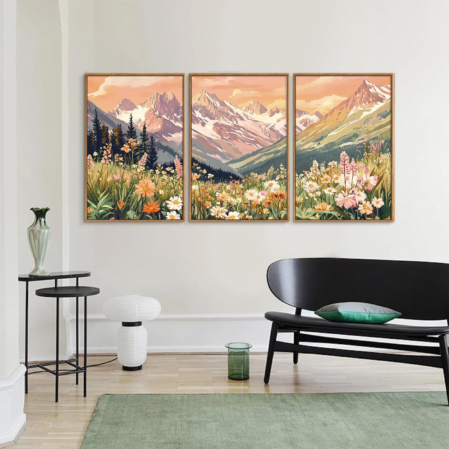 SIGNINART Vintage Floral Framed Canvas Wall Art Set, Large Mountains Nature Landscape Wall Decor, Bohemian Wildflower Forest Artwork, Pink Ridge Art Printing for Living Room Bedroom Office 16"x24"x3