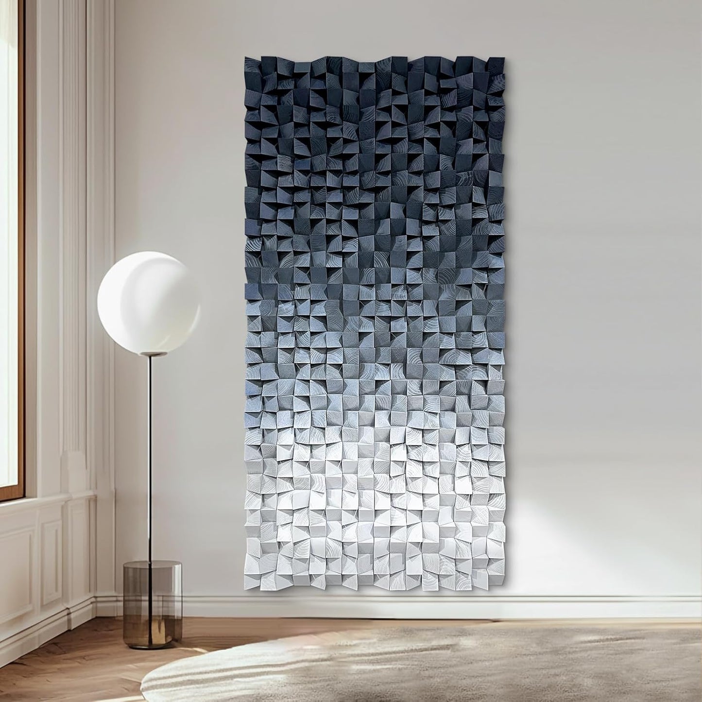 LIUZEYUE - 3D wooden block decoration painting art wall decoration 3D wooden background wall living room bedroom study (blue gray gradient) 35.4"x70.8"