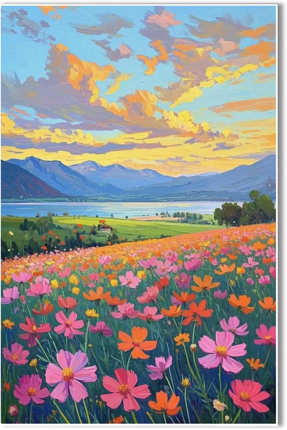 Colorful wildflowers field scenery poster artwork wall decoration wildflowers everywhere wall painting suitable for bedroom home office