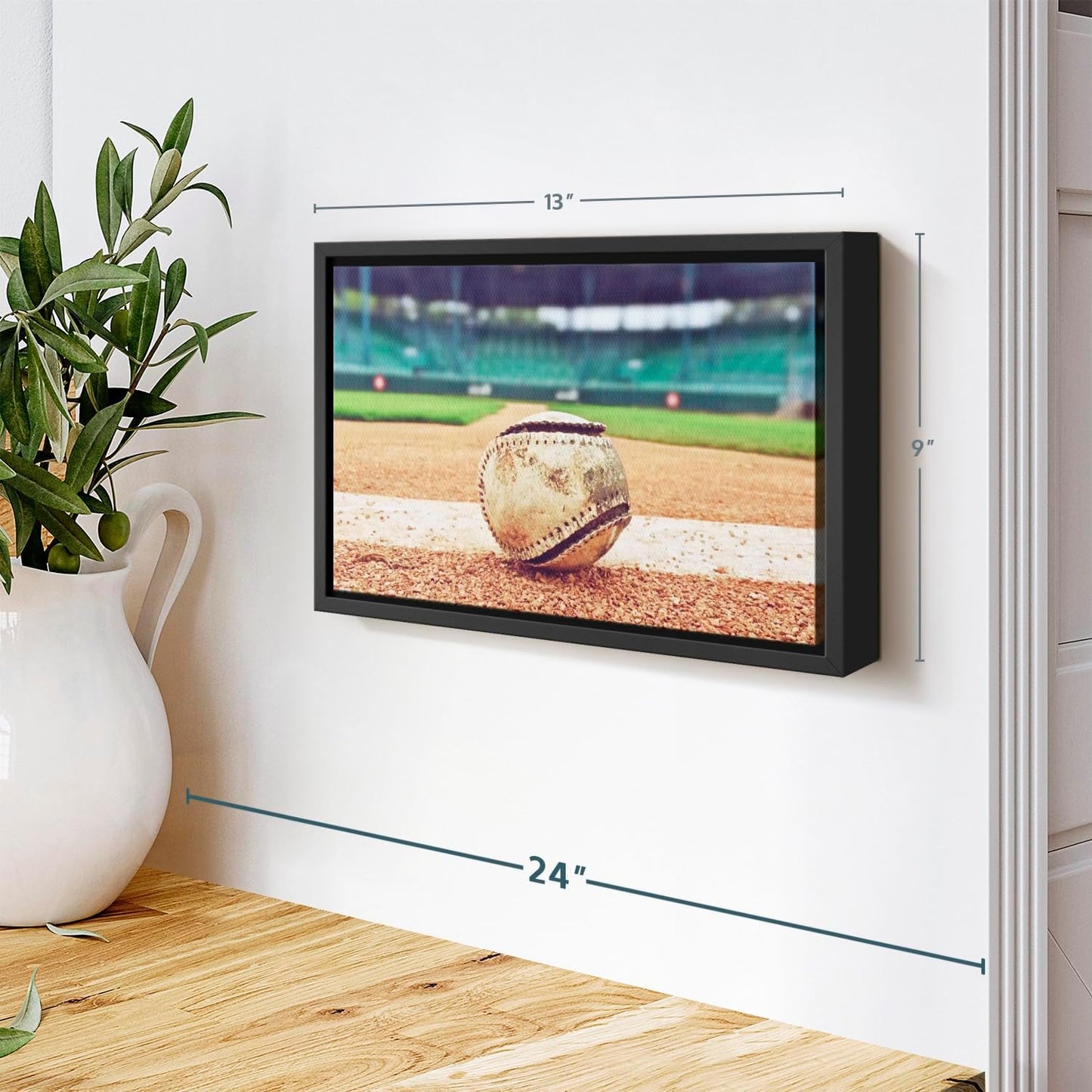 ElephantStock Baseball In Stadium Wall Art - Horizontal Framed Canvas - 1-Piece Living Room Wall Decor - Car Photography Canvas Print - Brown and Beige Decor for Wall - 13" X 9"