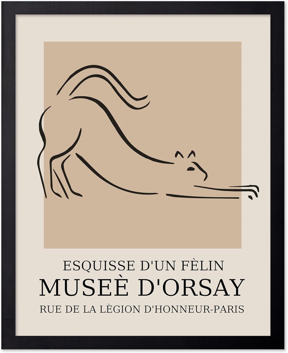 Poster Master Vintage Poster - Retro Minimalist Print - Gift for Artist, Housewarming - Cat, Line Drawing, Sketch, Abstract - Wall Decor for Living Room, Bedroom, 8x10 Black Framed