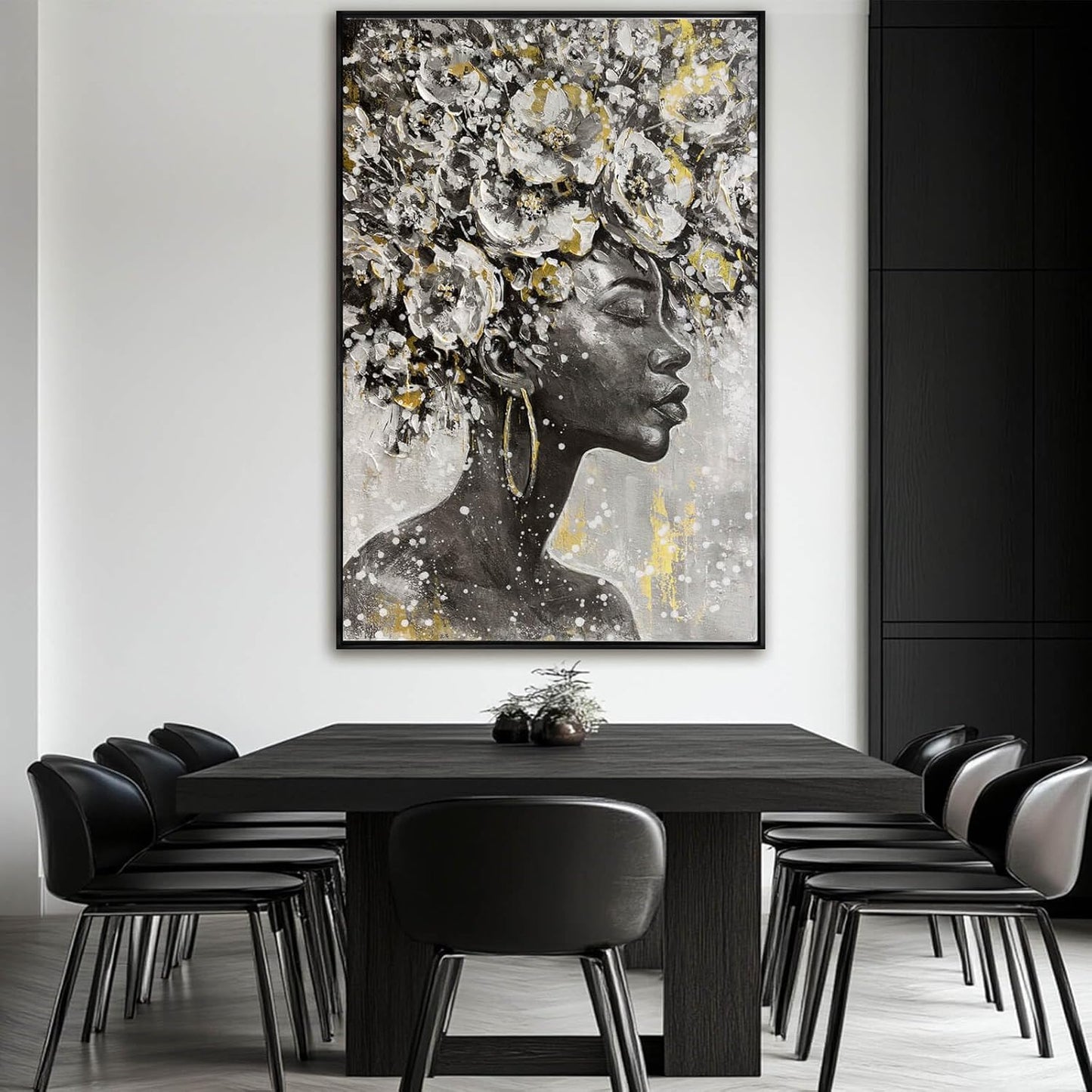 Large Black and Gold African American Wall Art with Framed Black Woman Office Bedroom Living Room Poster Home Hanging Decor 32x48 Inch
