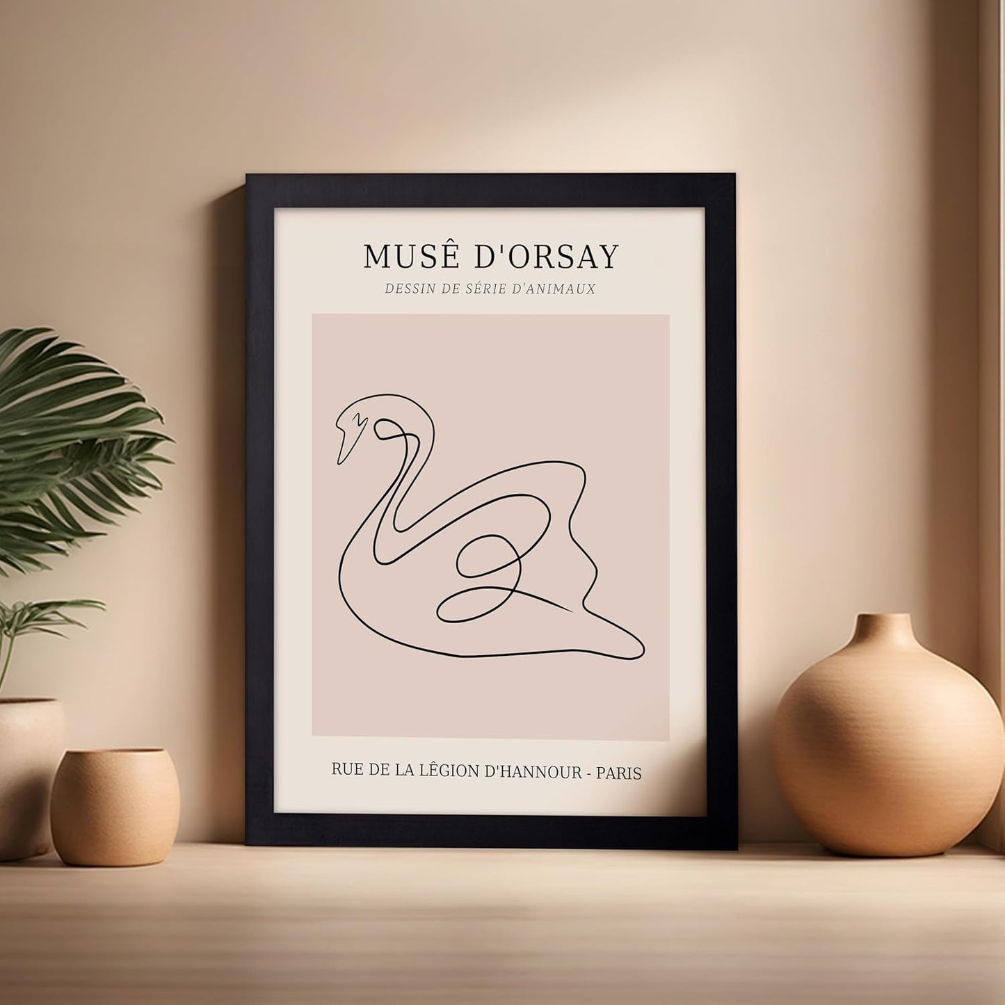 Poster Master Vintage Poster - Retro One Line Swan Drawing Print - Swan Art - Bird Art - Minimal Gift for Her, Animal Lover - Abstract Decor for Home, Office, Bedroom, 16x20 Black Framed