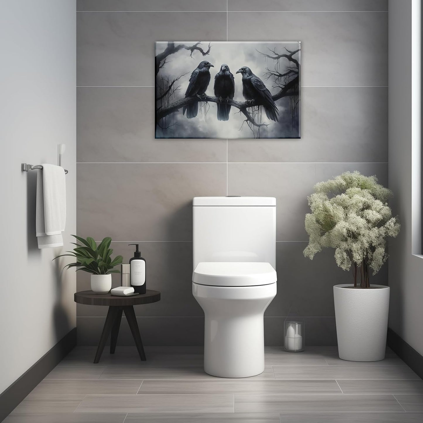 OAAPITI Halloween Wall Art Black Raven Art Poster Night Forest Landscape Pictures Print Scary Weird Black Crow Living Room Home Bedroom Decor(Artwork-5,12"x18")