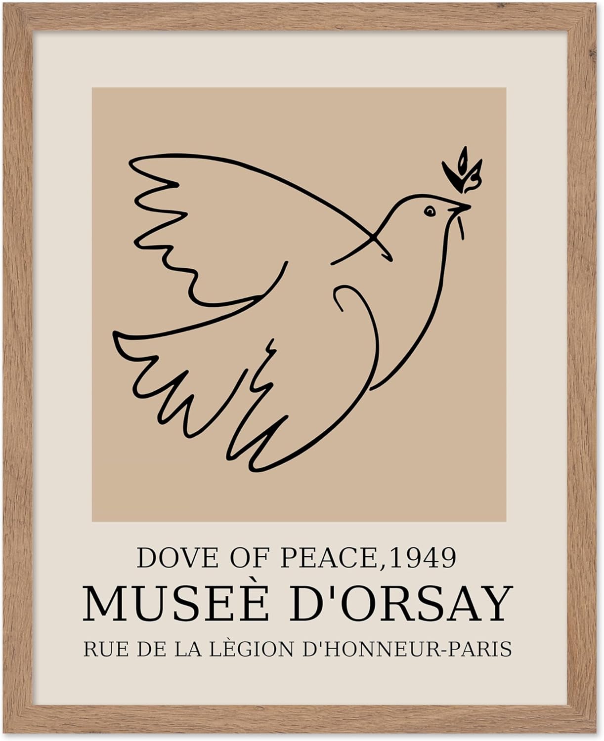Poster Master Vintage Poster - Retro Minimalist Print - Gift for Artist, Friend - Dove Of Peace, Line Drawing, Sketch, Abstract - Wall Decor for Living Room, Bedroom, 8x10 Beige Framed