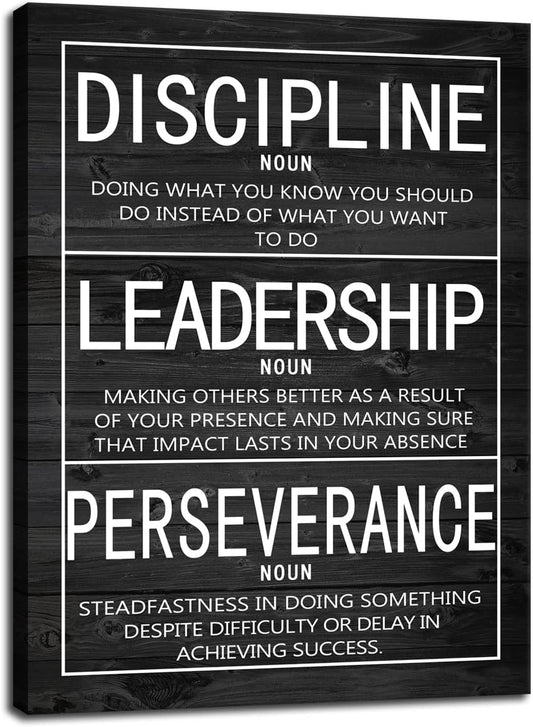 Discipline Noun Leadership Noun Perseverance Noun Inspirational Wall Art Positive Motivational Poster Canvas Painting Wall Art Framed Artwork Prints Picture for Living Room Office [18''Wx 24''H]