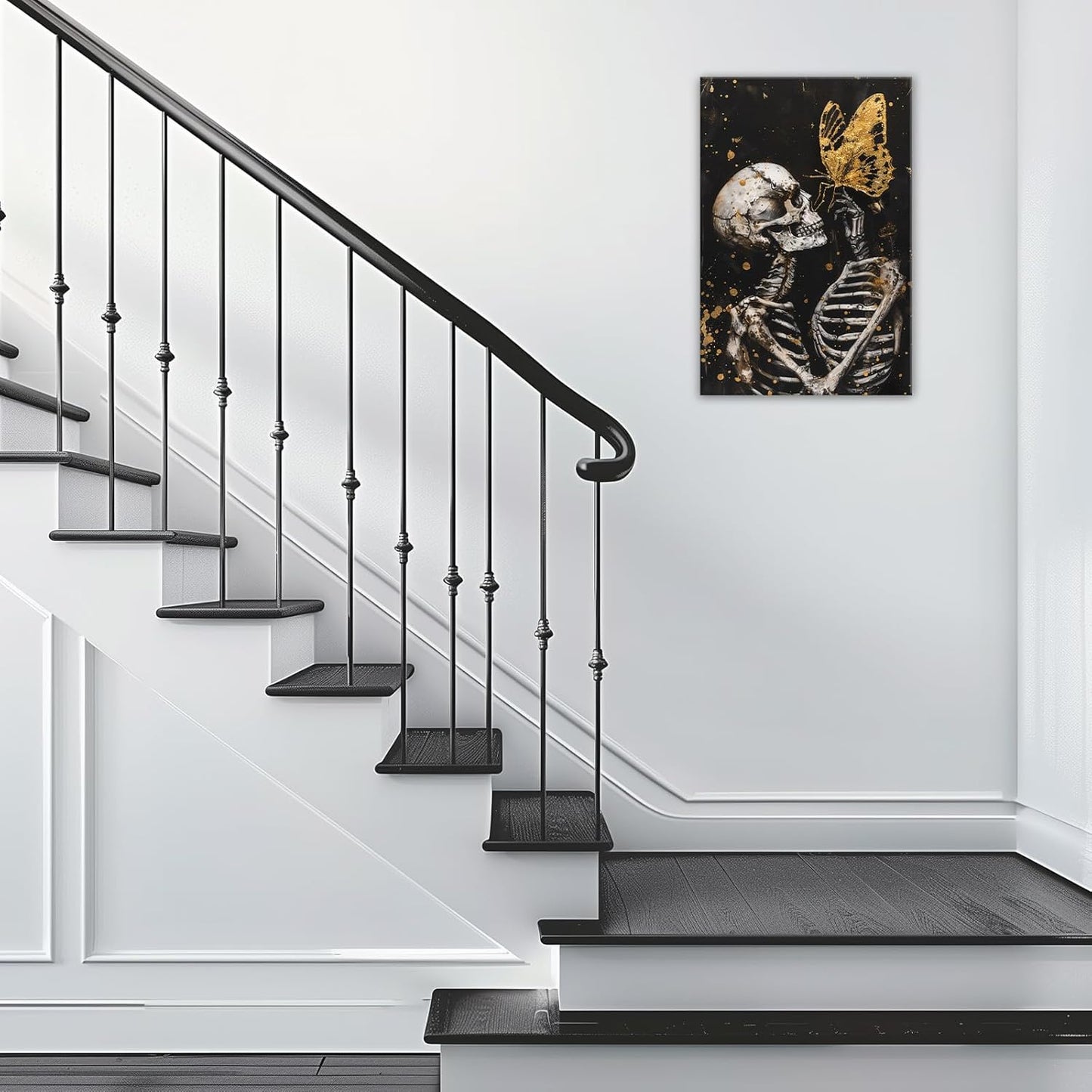 OAAPITI Skull Wall Art Skull and Gold Butterfly Canvas Print Abstract Modern Gothic Artwork for Bedroom Dark Art Decor(Artwork-7,12"x18")