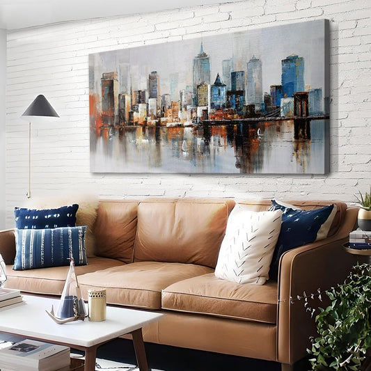 Arjun Brooklyn Bridge Wall Art Modern New York City Abstract Canvas Cityscape NY Painting Large Framed Colorful NYC Skyline Textured Picture for Living Room Bedroom Home Office Wall Decor, 48"x24"