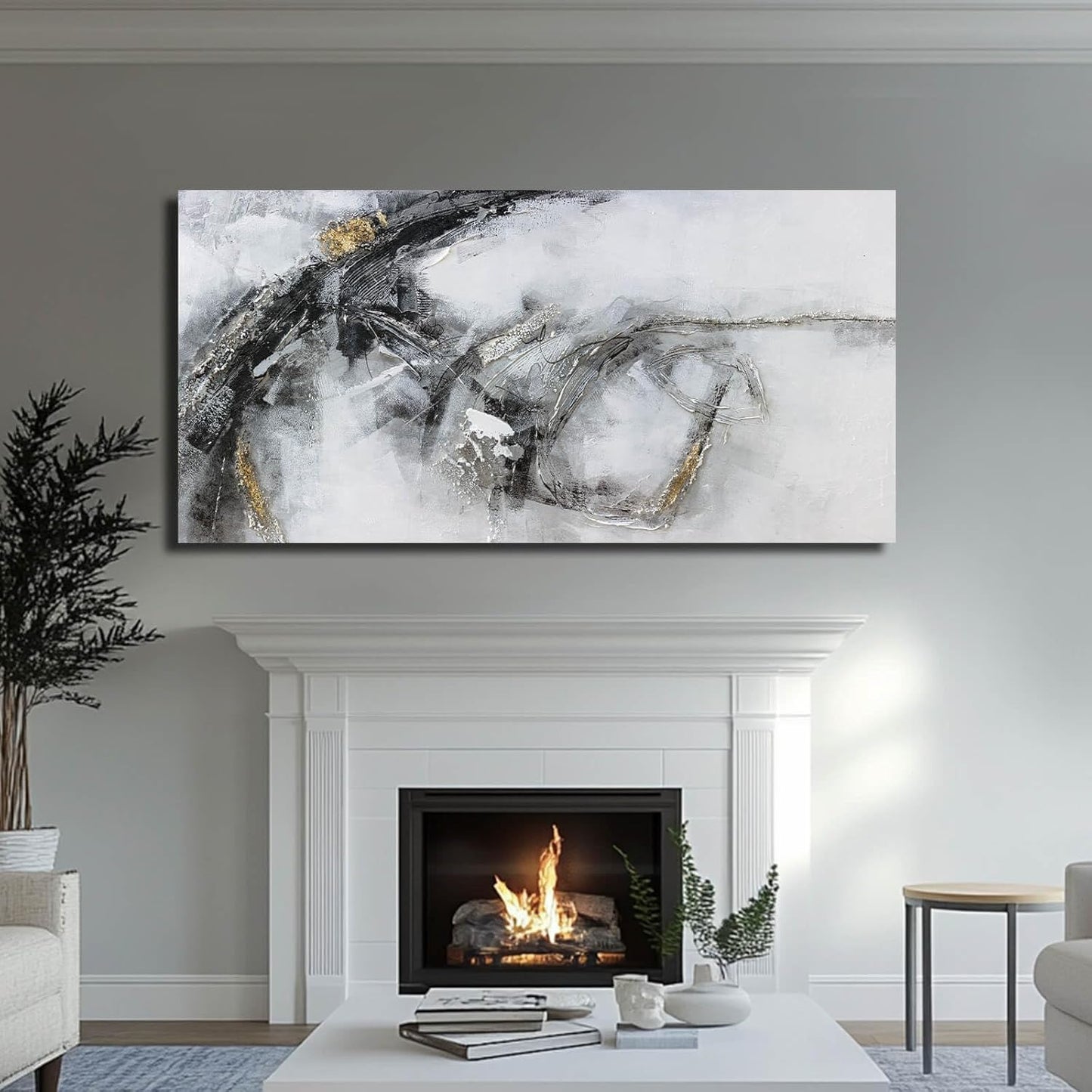 White Abstract Wall Art Black And White Wall Decorations Office Artwork Large Wall Decor for Men Room 29"x58"