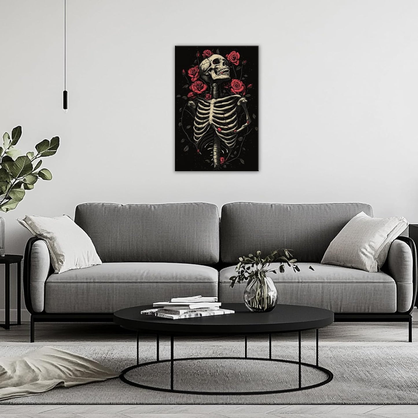 OAAPITI Gothic Skull Wall Art Skeleton and Roses Canvas Pictures Print Vibrant Dark Art Decor for Bedroom Living Room Bathroom(Artwork-6,20"x30")