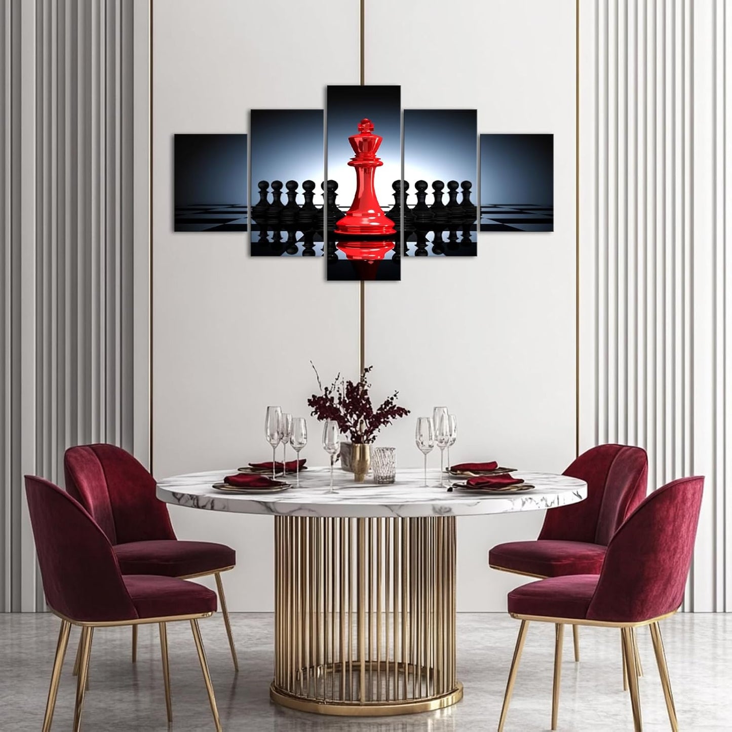 iHAPPYWALL Large 5 Pieces Modern Black And Red King And Knight Chess Pictures Print Canvas Wall Art for Home Chess Game RoomLiving Room Decor Ready To Hang