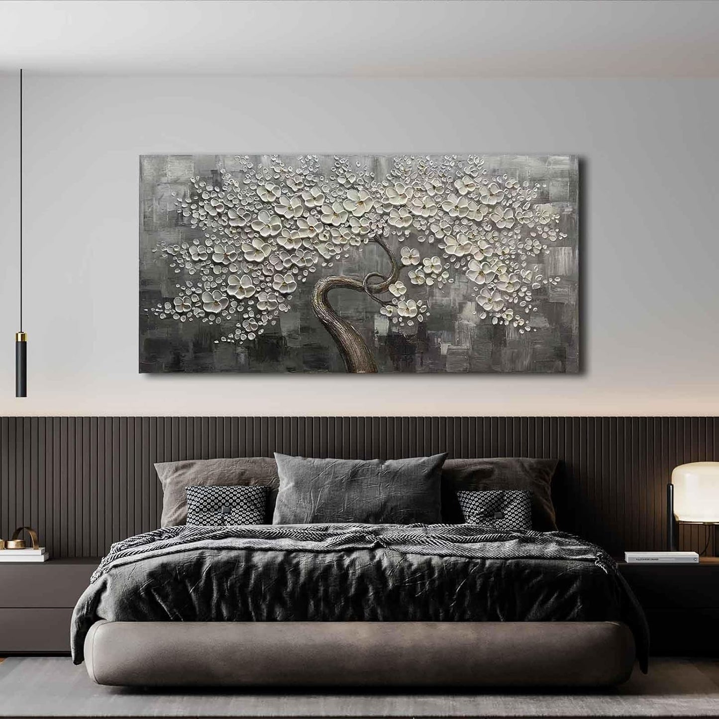 SDYA Flower Tree Wall Art Painting for Living Room White Botanical Picture for Bedroom Office Kitchen Home Decor Wall 30x60 Inches
