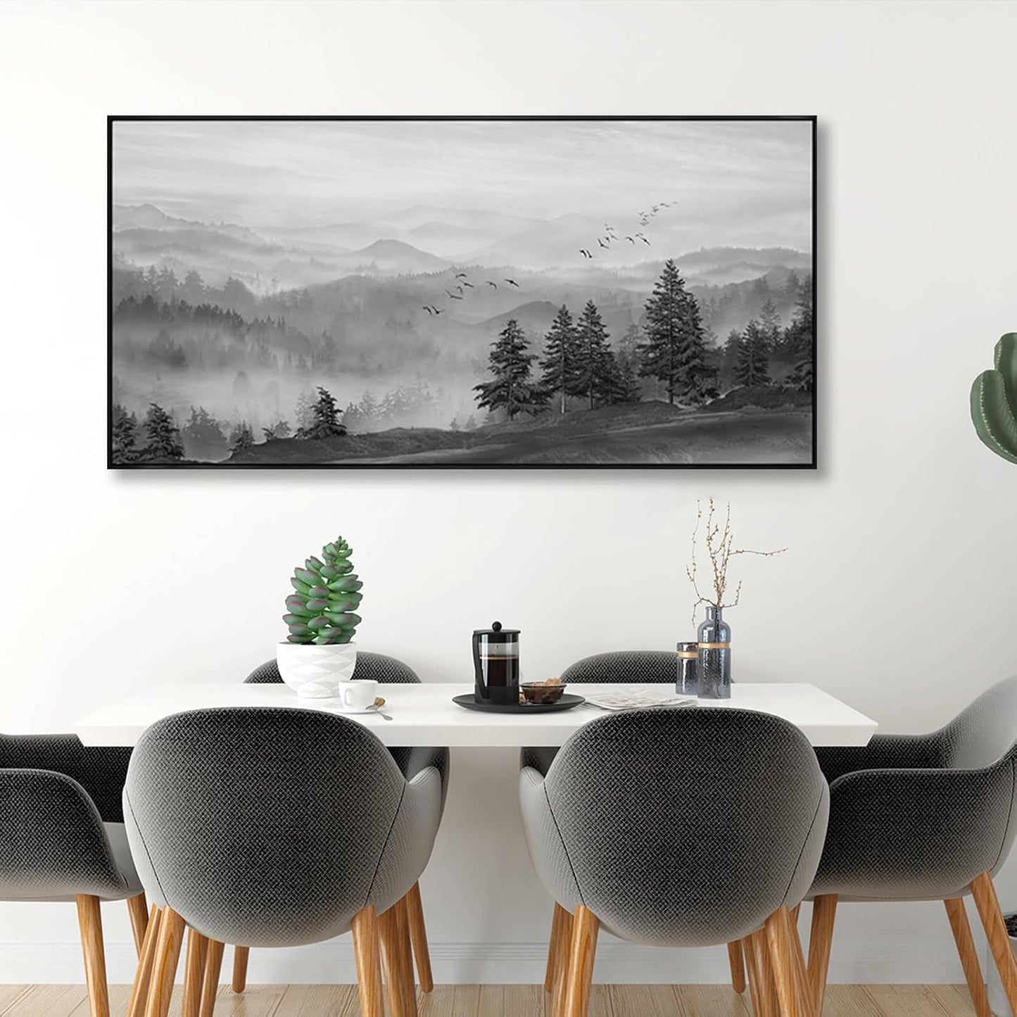 Canvas Wall Art Forest Wall Art Tree and Bird Pictures Framed Artwork for Living Room Bedroom Kitchen Office Wall Decor 24x48 Inch