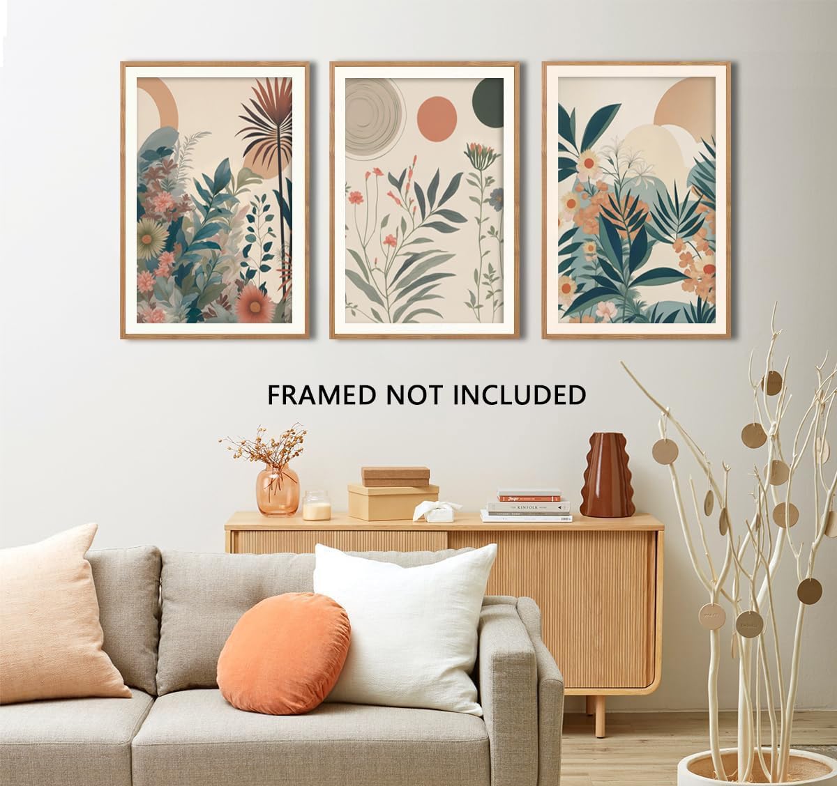 Marllifenney Orange Boho Plants Canvas Wall Art Abstract Botanical Poster Set of 3 Modern Nature Wall Decor Floral Prints Painting Picture for Living Room Bedroom Kitchen Office 16x24in Unframed