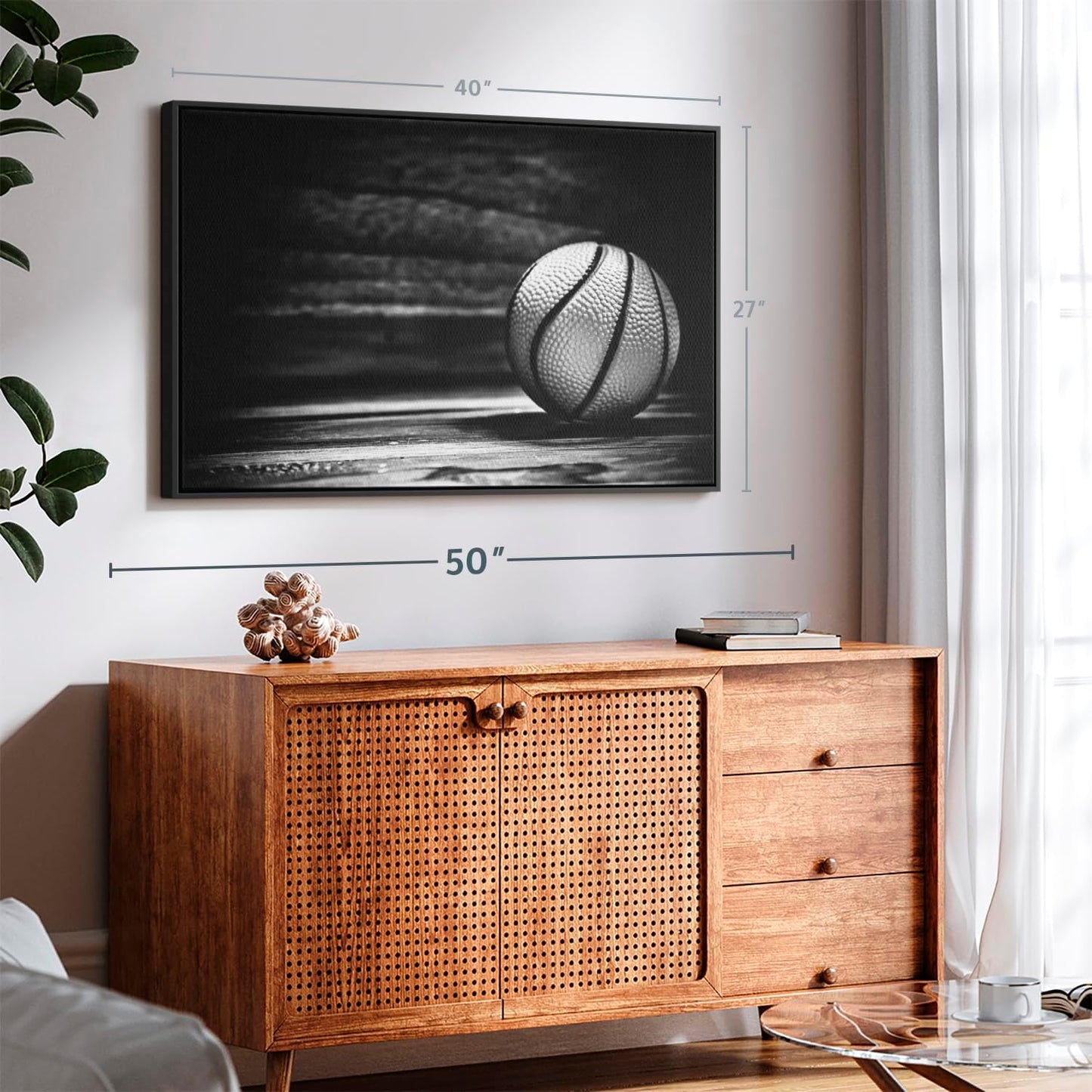 ElephantStock Basketball Wall Art - Horizontal Framed Canvas - 1-Piece Hallway Wall Decor - Photography sports Canvas Print - Black and Gray Decor for Wall - 40" X 27"