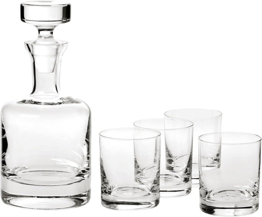 European-Made Decanter Gift Set | 1 Handmade European Lead-free Crystal Decanter with Stopper (30 Fl Oz) & 4 Crystal Whisky Glasses (11 FL Oz)