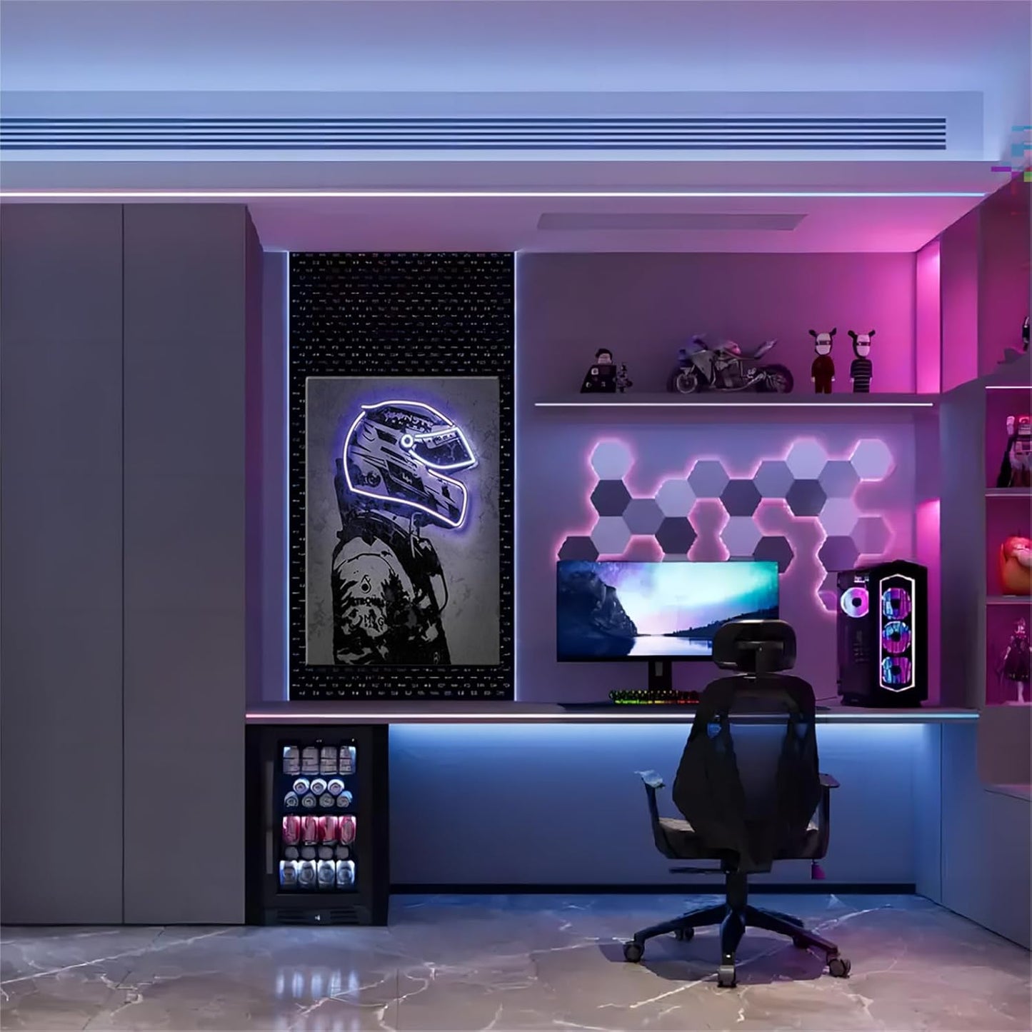 Sorventina Racing Superstar Canvas Prints Racer Driver Poster - Car Wall Art Sports Room Decor Neon Racing Posters for Living Room Bedroom Bar Home Decor Aesthetic, Wrapped Canvas(16x24, Blue)