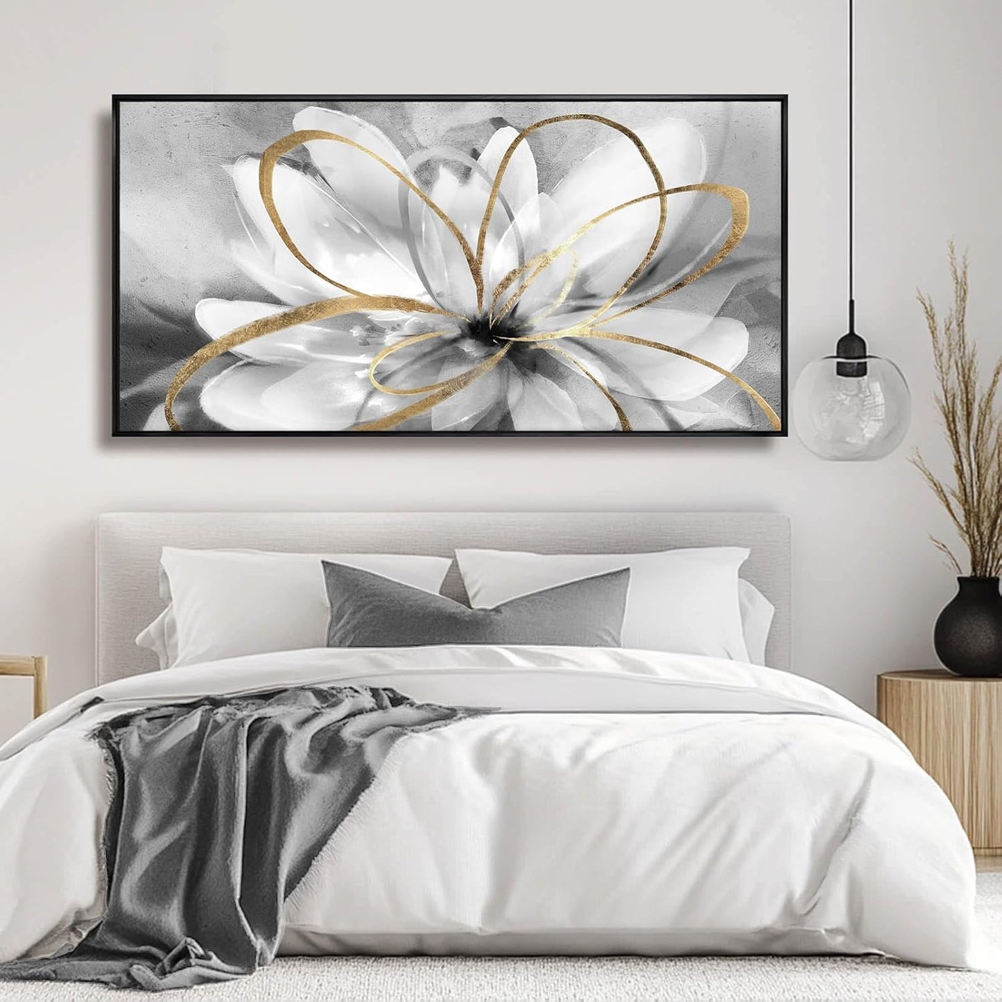Kureful Botanical Canvas Wall Decor Abstract Floral Wall Art for Home Grey Artwork Contemporary Wall Painting for Office Large Size 29"x 58" Poster