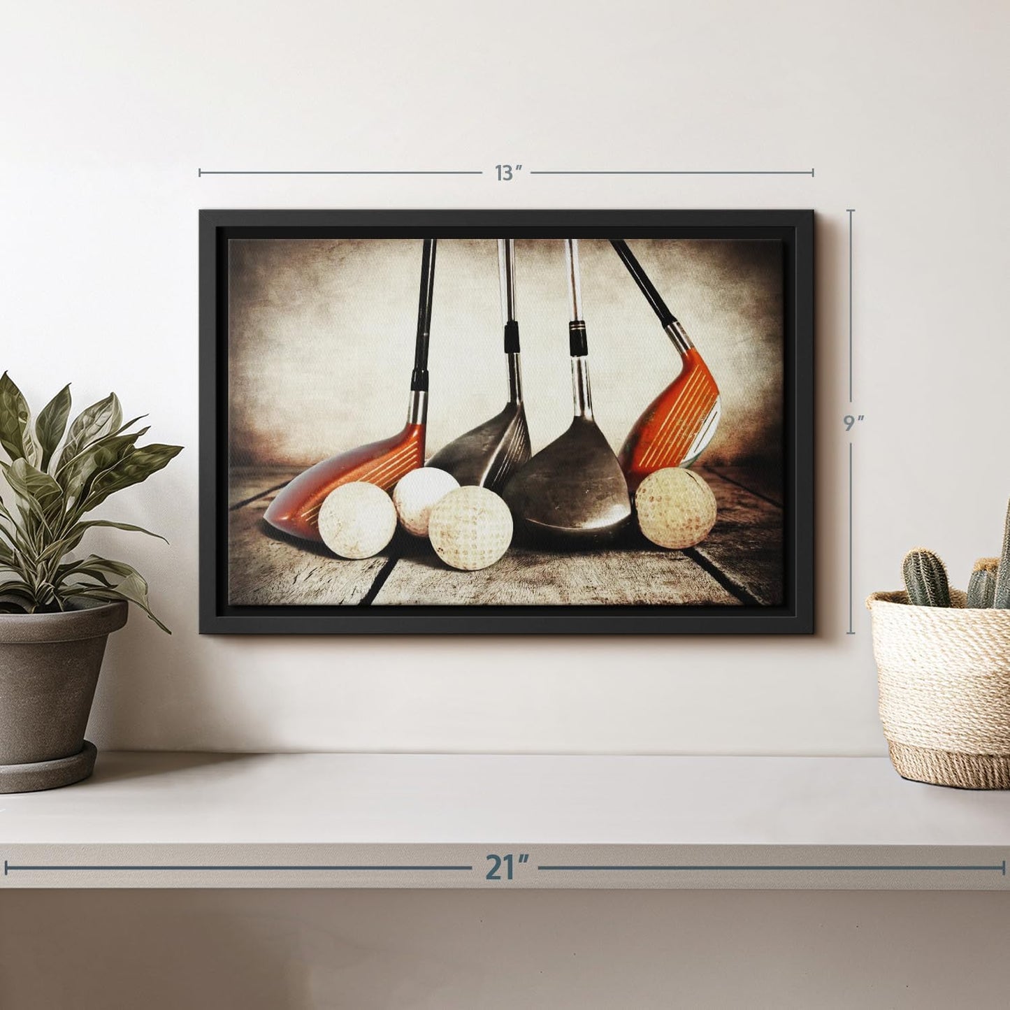 ElephantStock Golf Sets Wall Art - Horizontal Framed Canvas - 1-Piece Mancave Wall Decor - Photography Sports Canvas Print - Yellow and Brown Decor for Wall - 13" X 9"