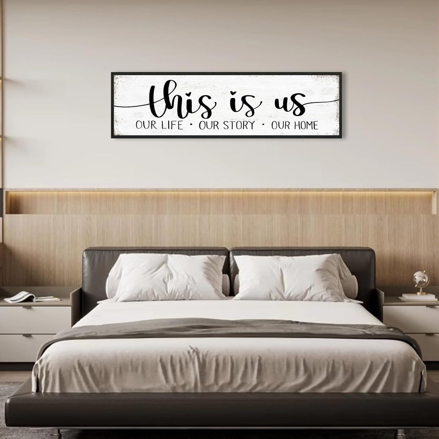 This Is Us Sign Wall Decor: Family Signs for Home Decor Living Room Wall Art Framed 16"x48"Large Farmhouse Rustic Home Sign Wall Decor Above Bed,Country Wall Plaques Hanging Master Bedroom Decor