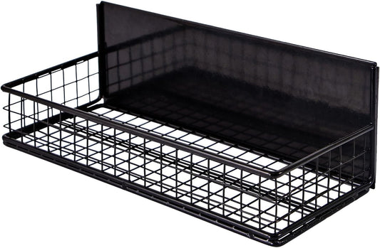 Magnetic Basket, Magnetic Shelf for Fridge, Magnetic Spice Rack for Refrigerator Magnetic Locker Organizer Holder for Office Kitchen Classroom Storage, Black-Low, 9.44" x 4" x 1.77"