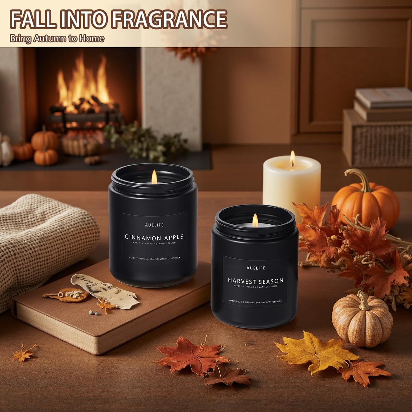 Fall Candle Set | 4 Pack Scented Candles - Autumn Soy Candles for Home Scented, Aromatherapy Gifts for Women, Thanksgiving & Fall Decor - Pumpkin, Apple, Latte & Harvest Scents