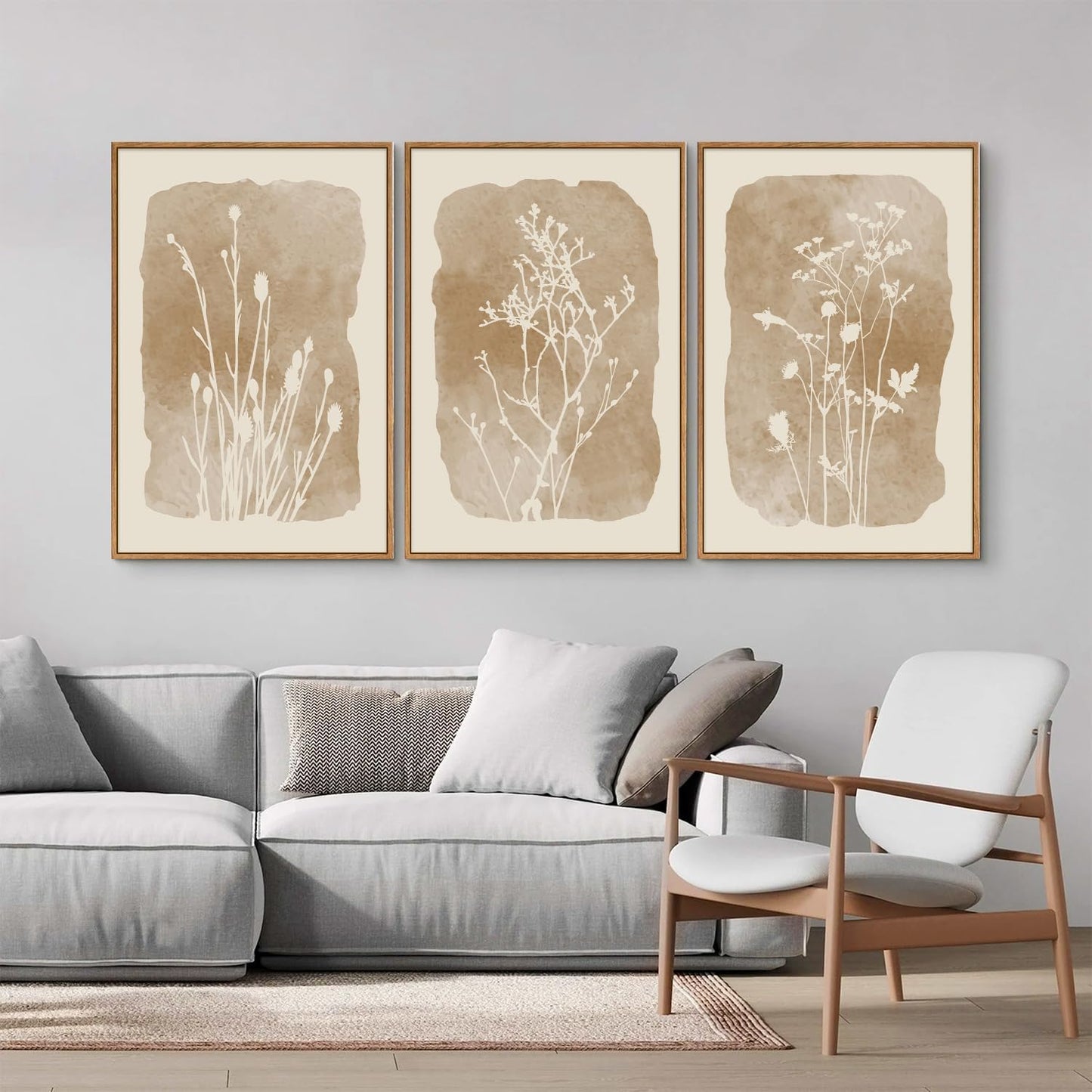 SIGNINART Boho Botanical Framed Canvas Wall Art Set, Neutral Wildflower Wall Decor, Vintage Floral Wall Painting, Art Print for Farmhouse Living Room, Bedroom, Office, Bathroom 16"x24"x3