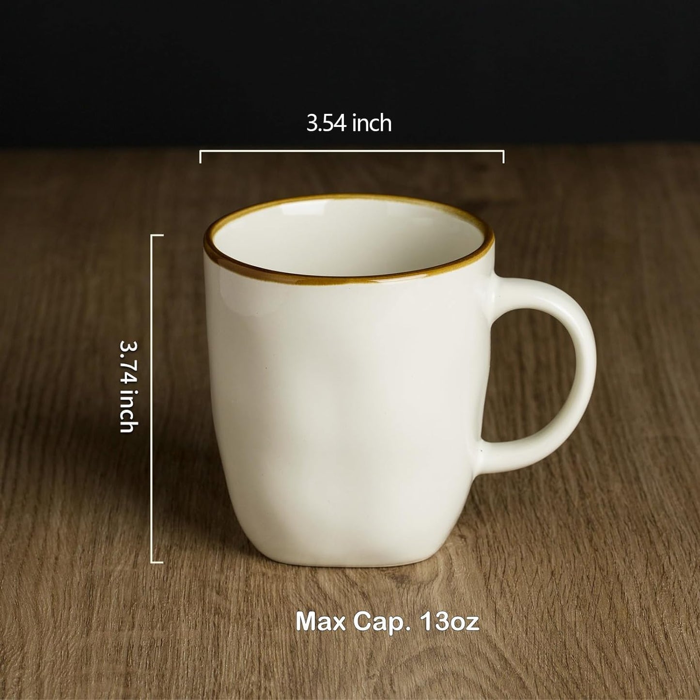 famiware Coffee Mugs Set of 4, Ocean Square 13oz Coffee Cup Set with Handle for Cocoa, Milk, Hot Chocolate, Tea, Water, Stoneware Cups for Kitchen, Microwave and Dishwasher Safe, Vanilla White