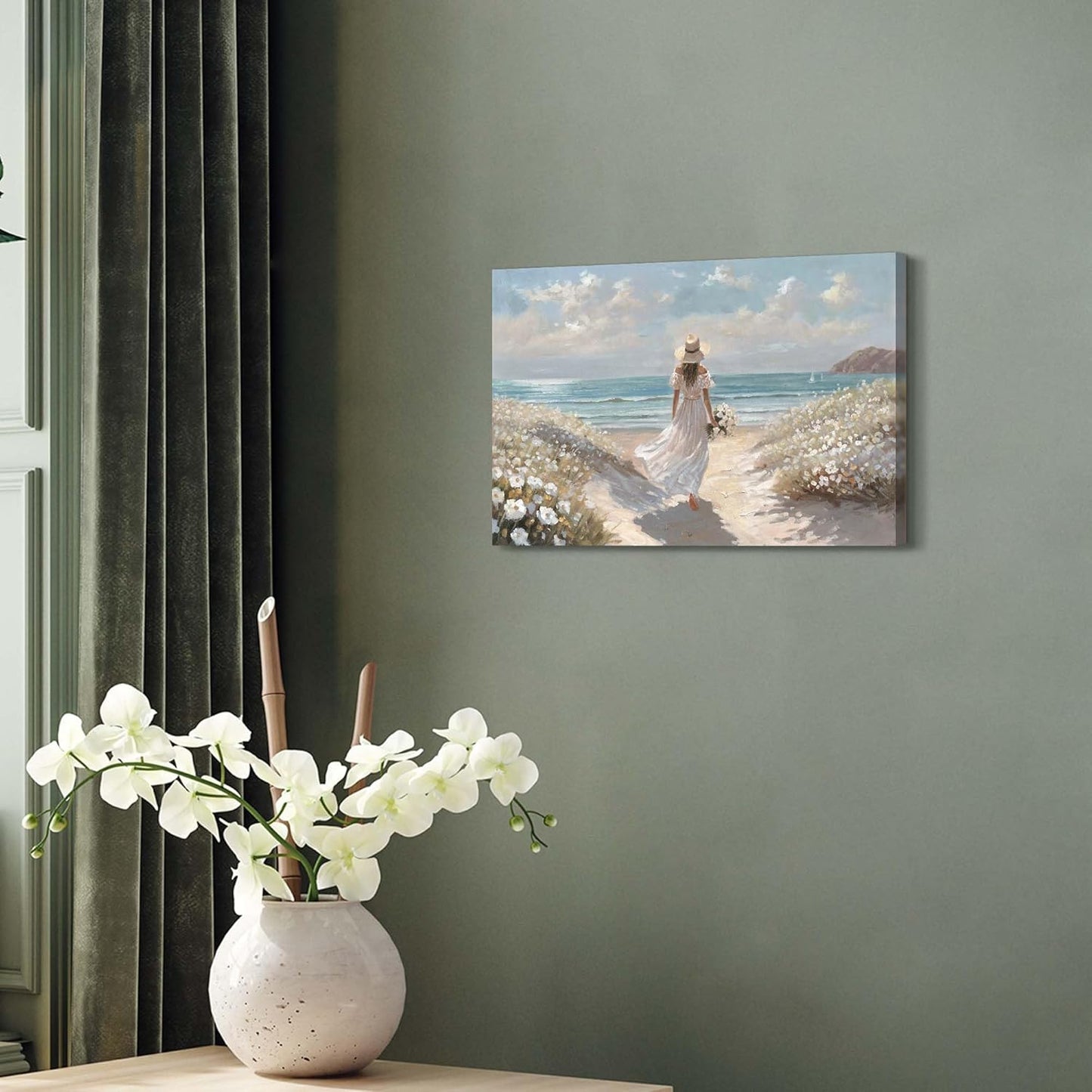 cozy country Beach Wall Art 16"x11" - Coastal Pictures Ocean Canvas Decor - Nautical Artwork Seascape Painting for Bathroom, Bedroom, Sea House