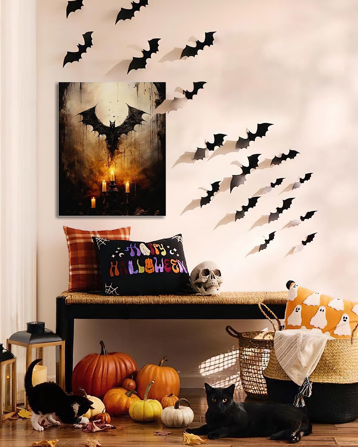 AbcCustomize Halloween Canvas Wall Art - Vintage Moody Bat Poster, Gothic Dark Academia Wall Decor, Spooky Halloween Decor for Farmhouse & Cottage, Fall Decorations Indoor for Living Room & Bedroom
