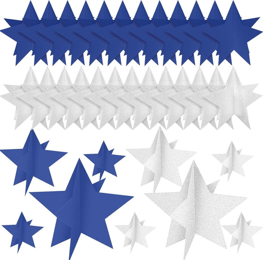 45 Pcs 3D Star Centerpieces Movie Night Decorations for Table in 3 Sizes Hanging Supplies for Red Carpet Film Show Theme Birthday New Year Party First Day of School Table Decor(Navy Blue)